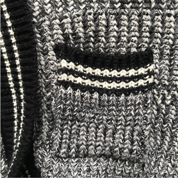 AGGÉL Long Knit Black & White Open Cardigan with Hood Size M EUC - Picture 12 of 16